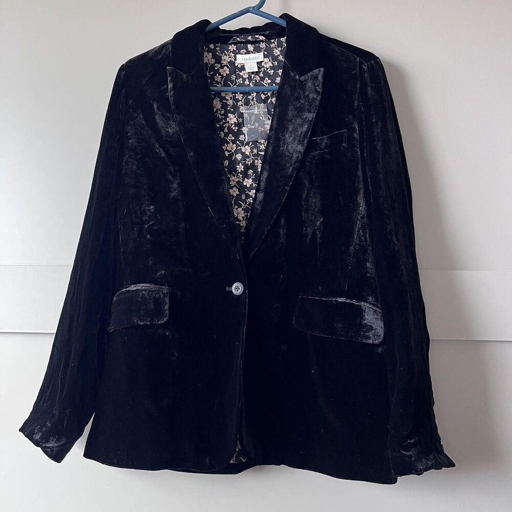 Sundance Monte Rosa Blazer Womens 6 Black Velvet Button Floral Jacket Silk NEW